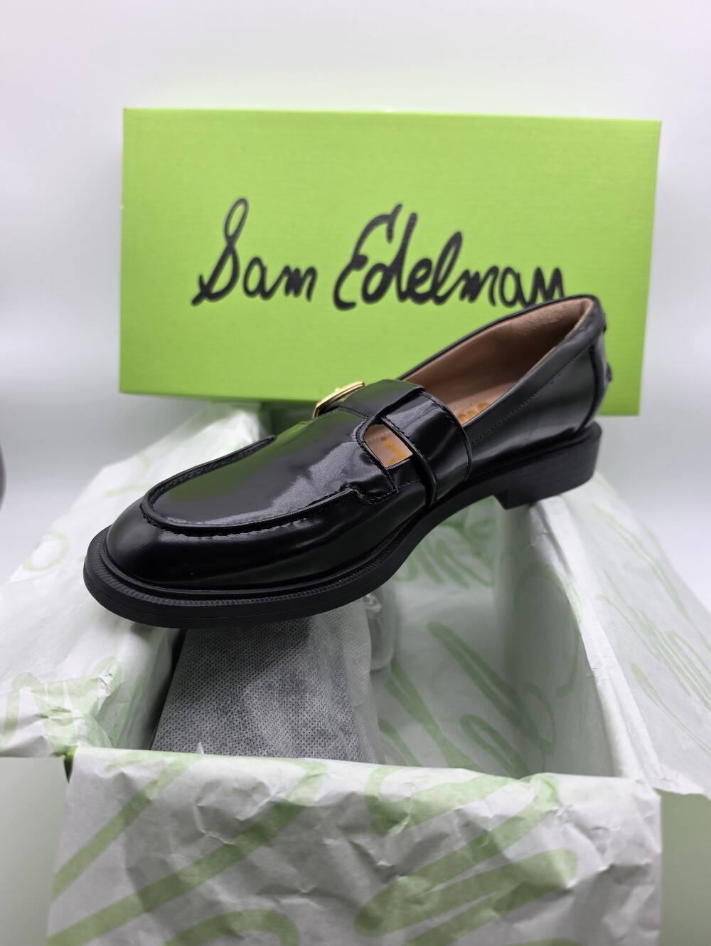 Sam Edelman Elaina Black Leather T-Strap Buckle Mary Jane Loafers Women's Size 7